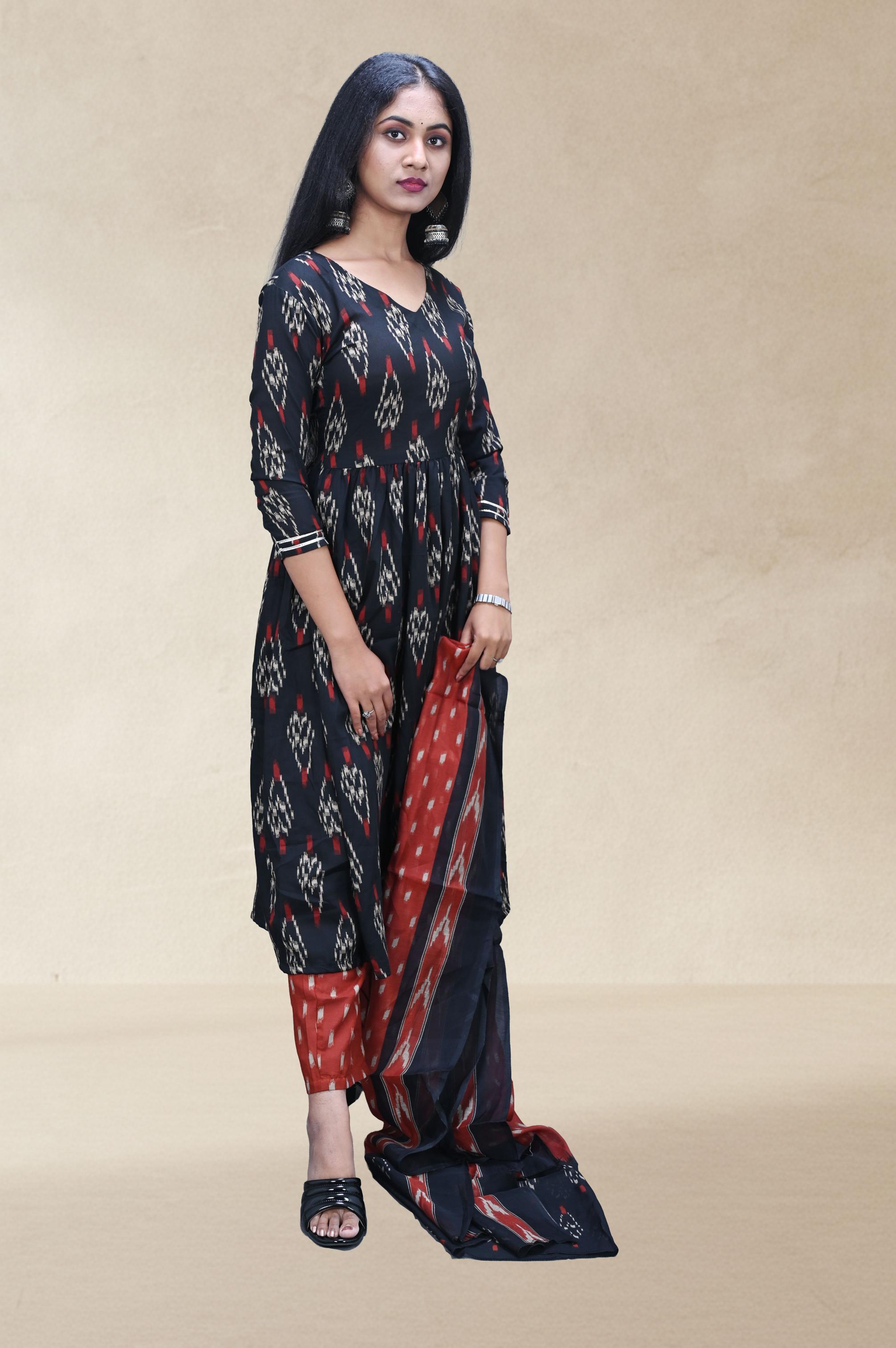 Navy Blue & Rust  Ikat Suit Set
