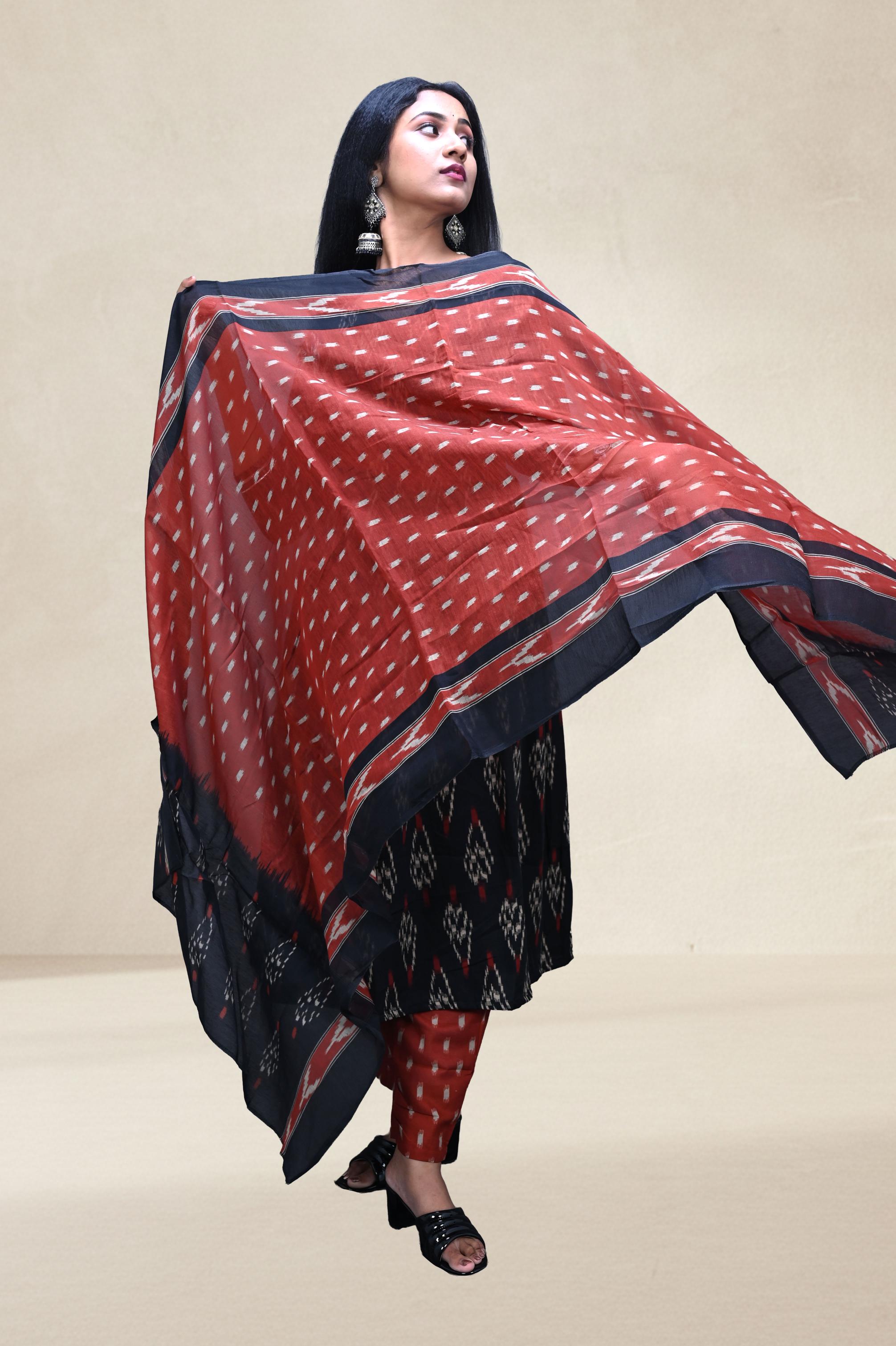 Navy Blue & Rust  Ikat Suit Set