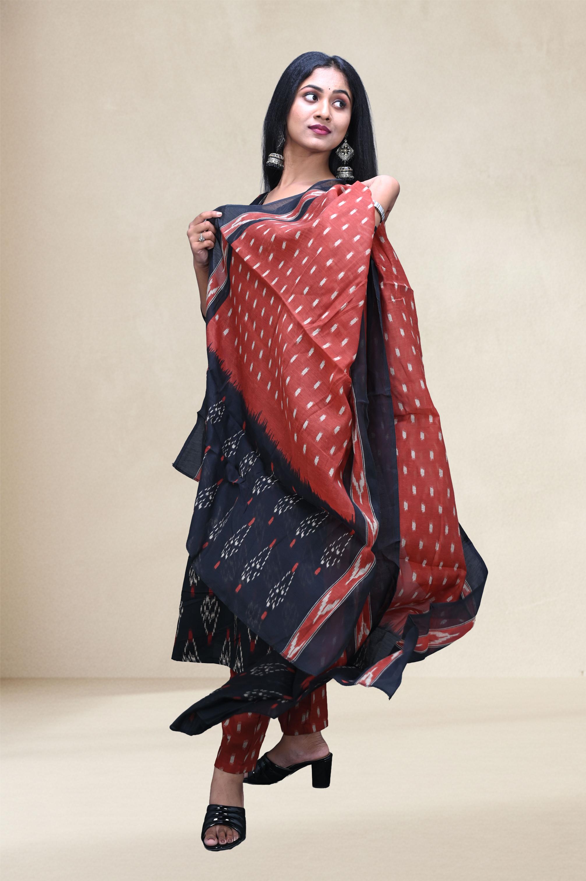 Navy Blue & Rust  Ikat Suit Set