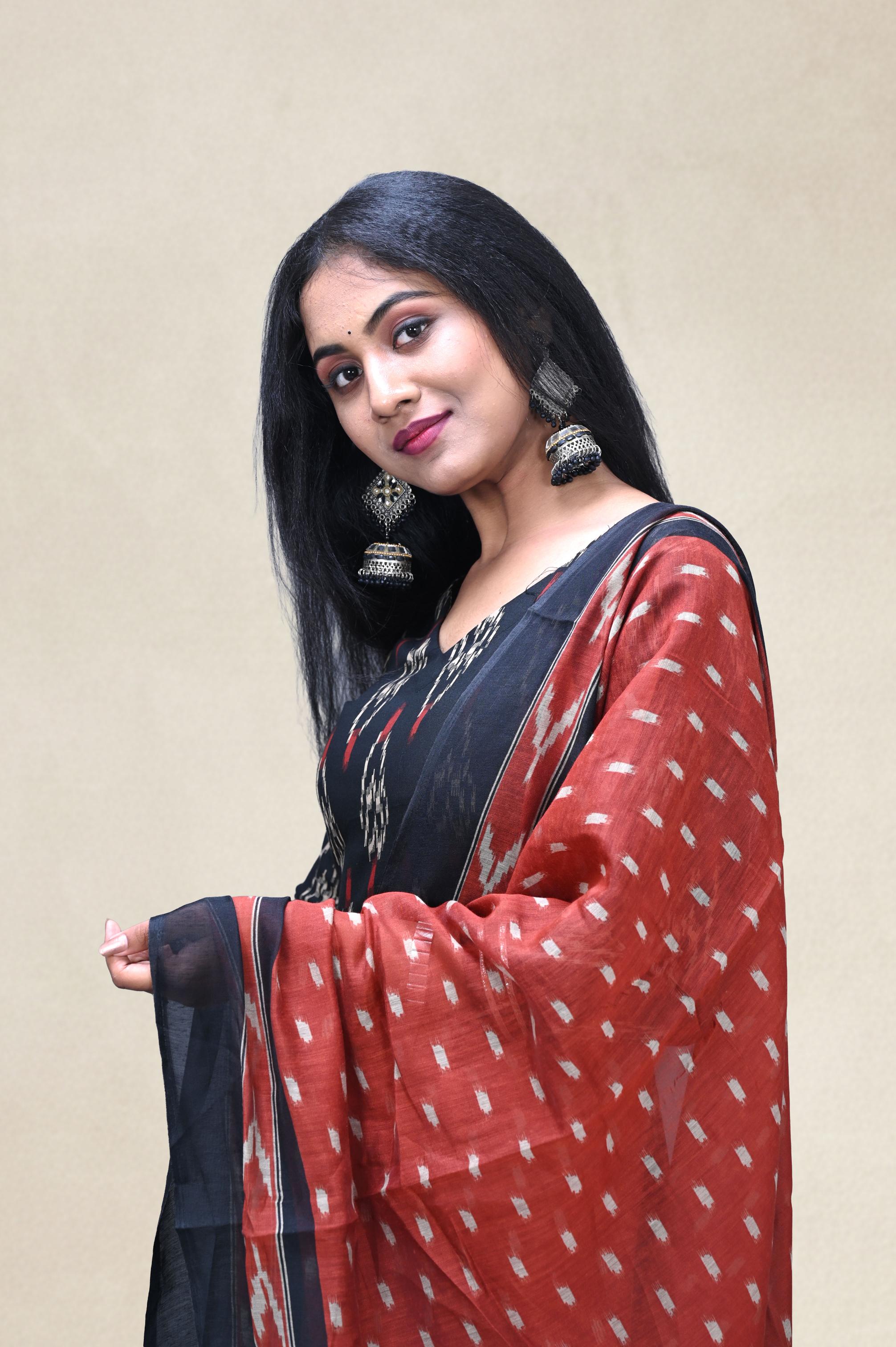 Navy Blue & Rust  Ikat Suit Set