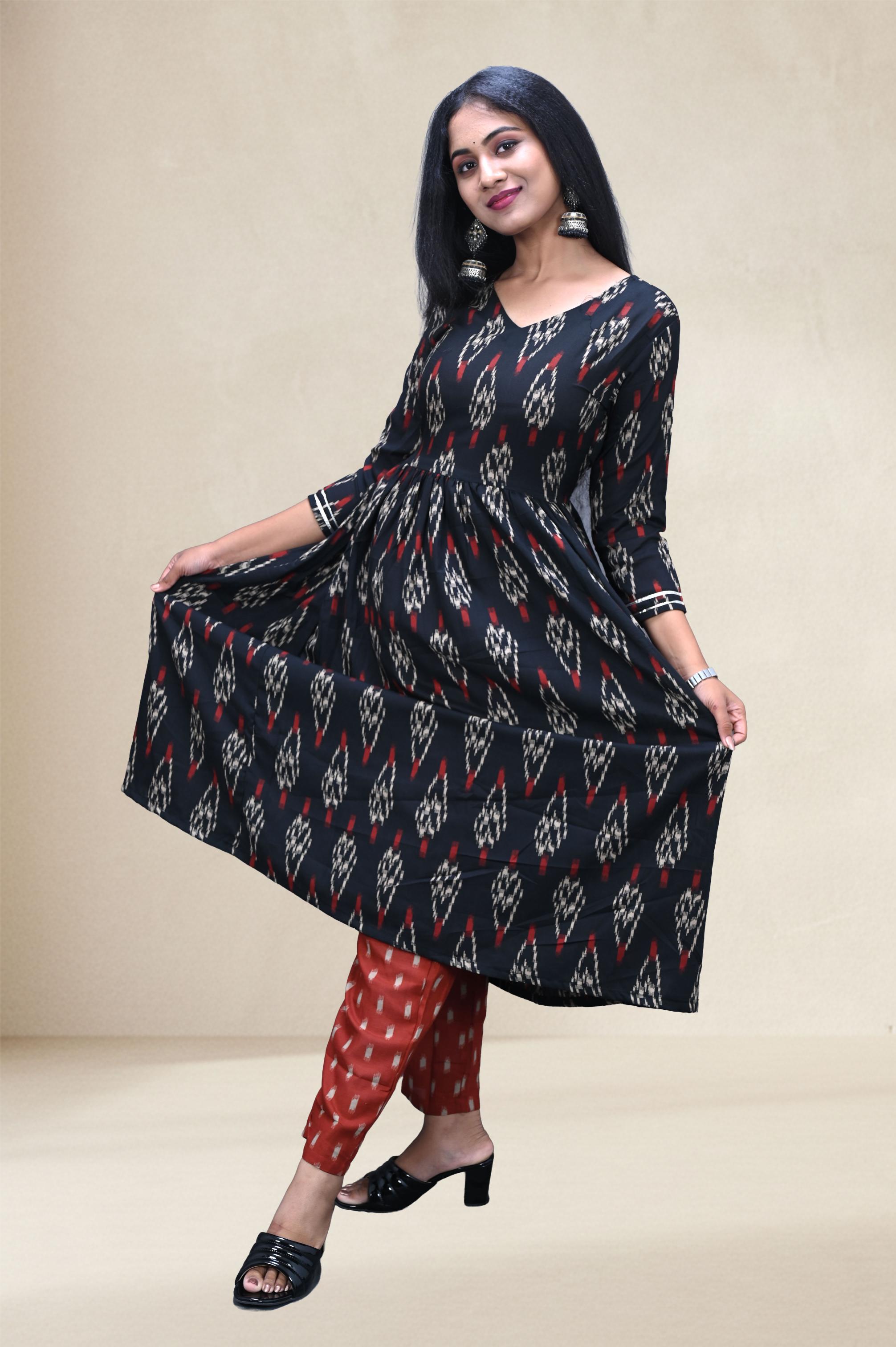 Navy Blue & Rust  Ikat Suit Set
