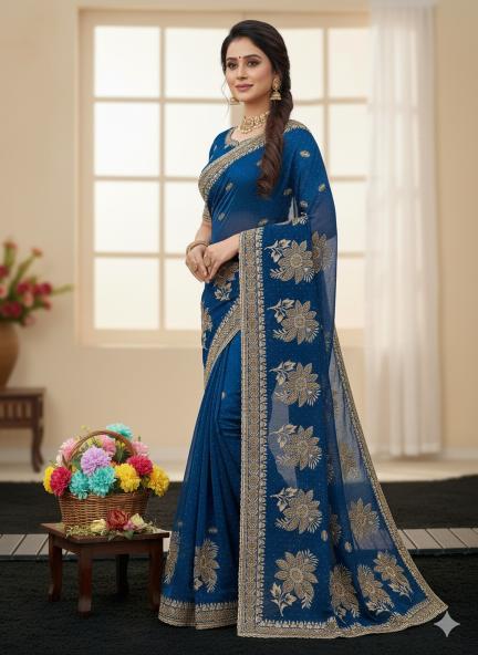 Royal Neelkamal Embroidered Saree