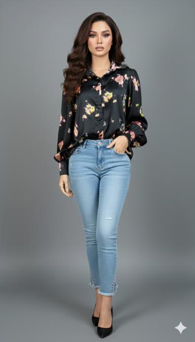 Midnight Bloom Satin Shirt