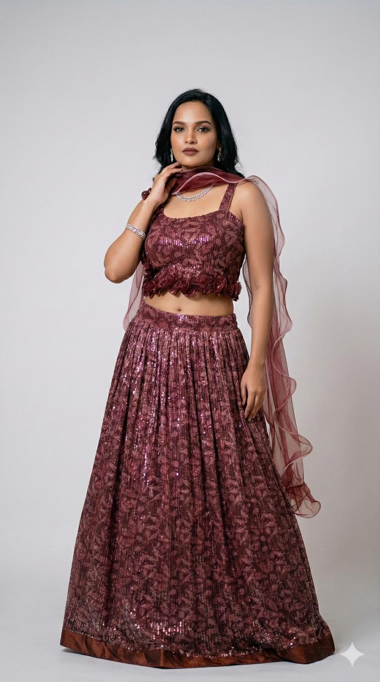Brown floral Sequin indo Western