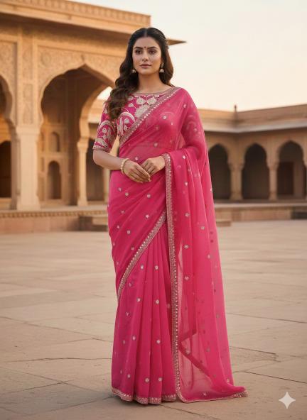 Rani Rose Embroidered Saree