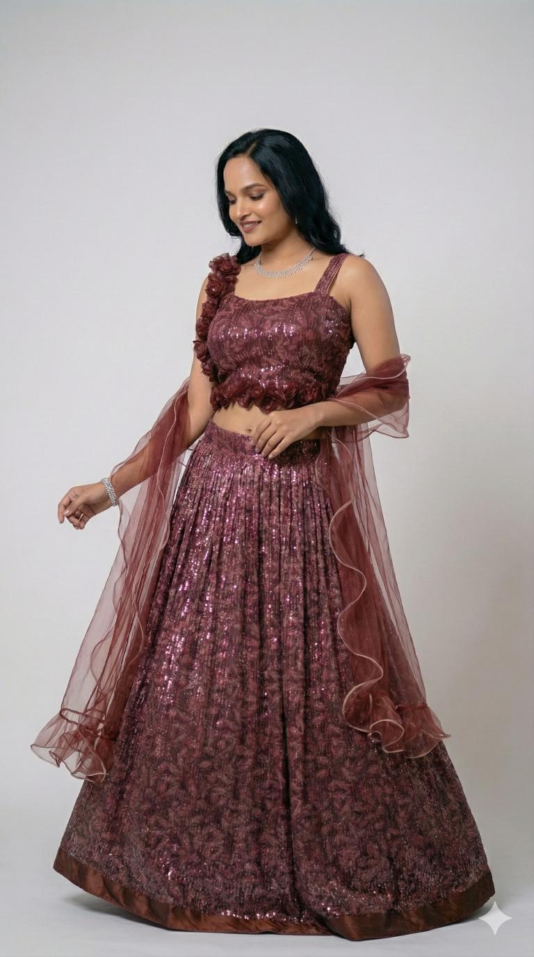 Brown floral Sequin indo Western