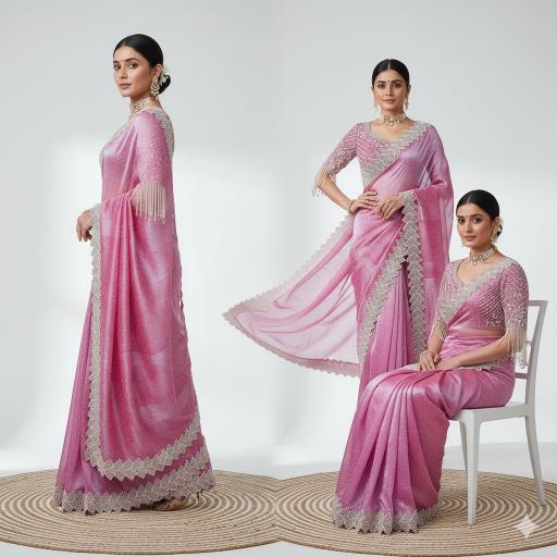 Rose Mist Pearl Soft Organza Saree