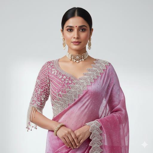 Rose Mist Pearl Soft Organza Saree