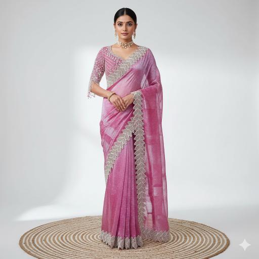 Rose Mist Pearl Soft Organza Saree