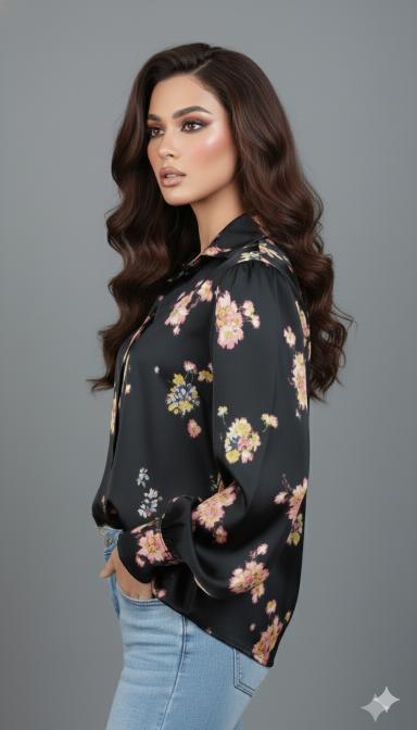 Midnight Bloom Satin Shirt