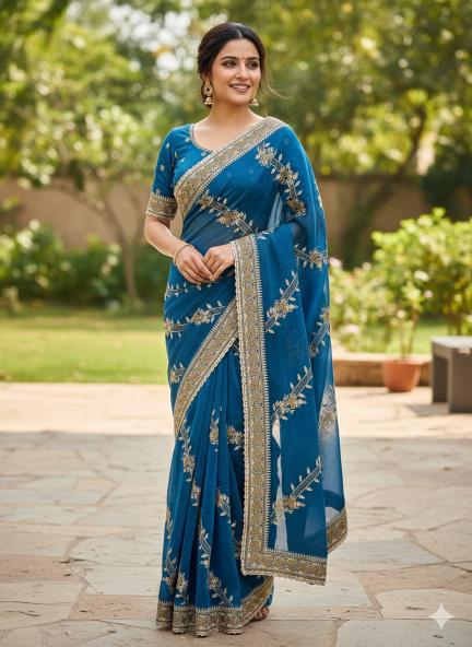 Teal Royale Embroidered Saree