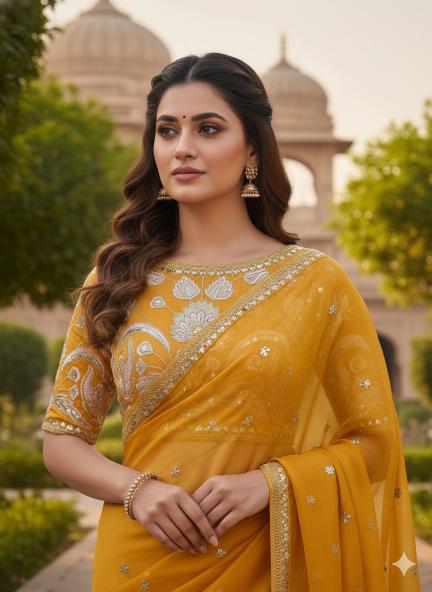 Sunflower Glow Embroidered Saree