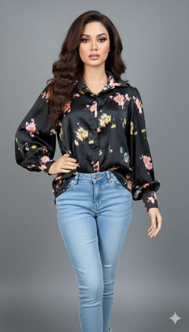 Midnight Bloom Satin Shirt