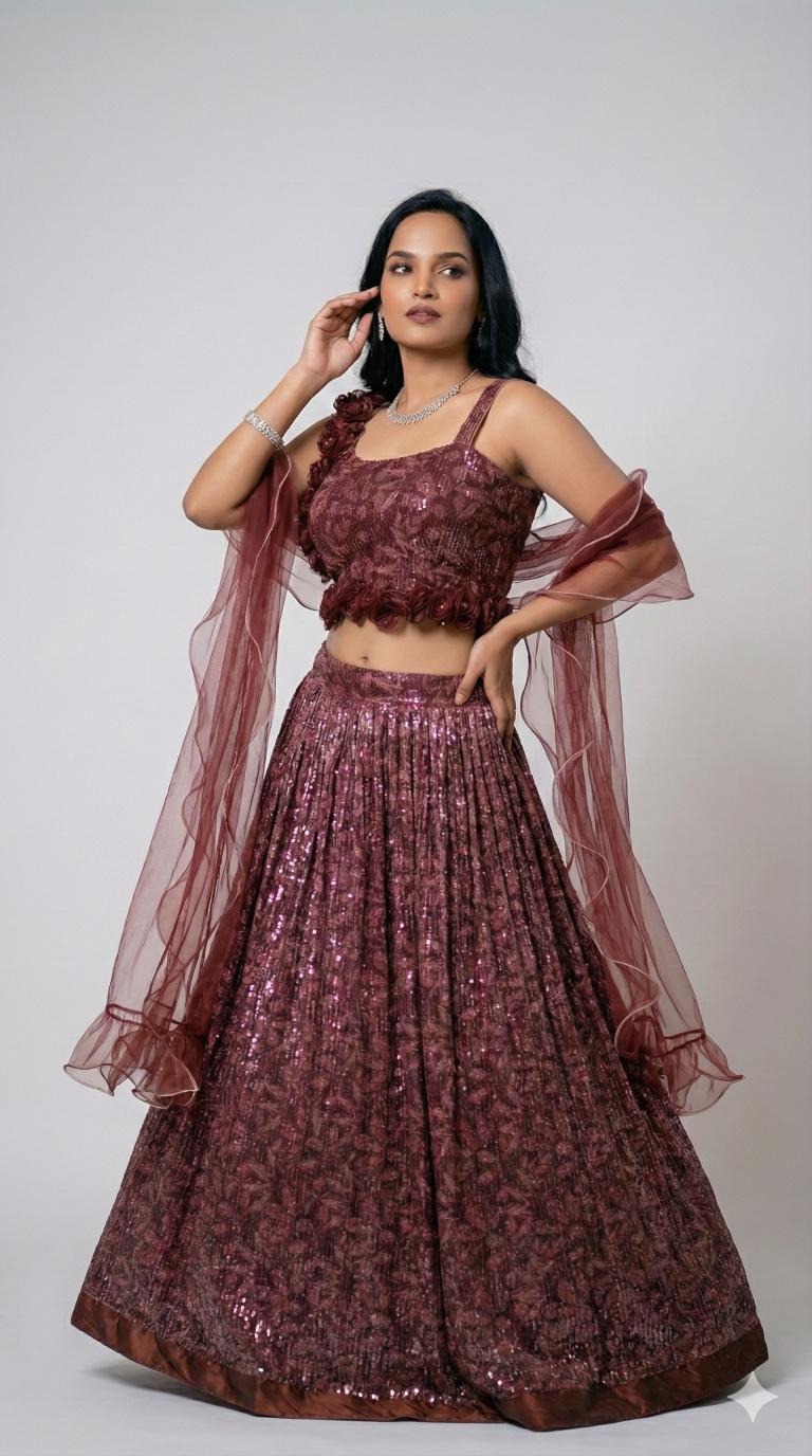 Brown floral Sequin indo Western