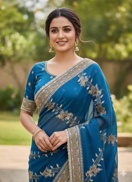 Teal Royale Embroidered Saree