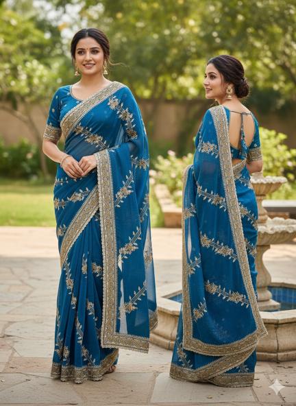 Teal Royale Embroidered Saree