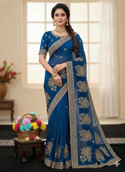 Royal Neelkamal Embroidered Saree