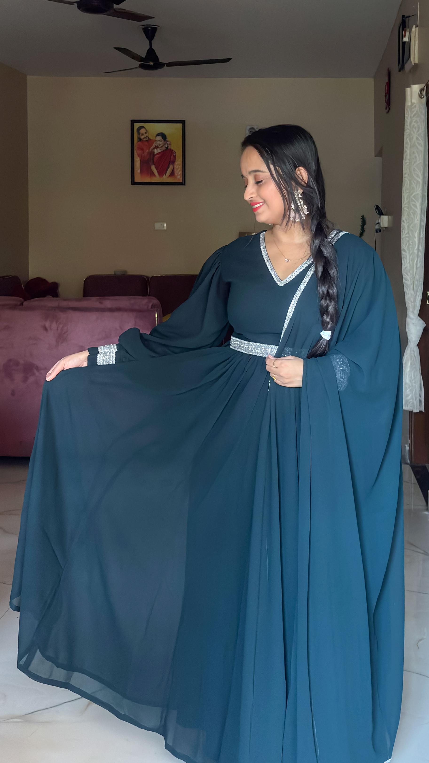 Emerald Flow Cape-Style Anarkali Set