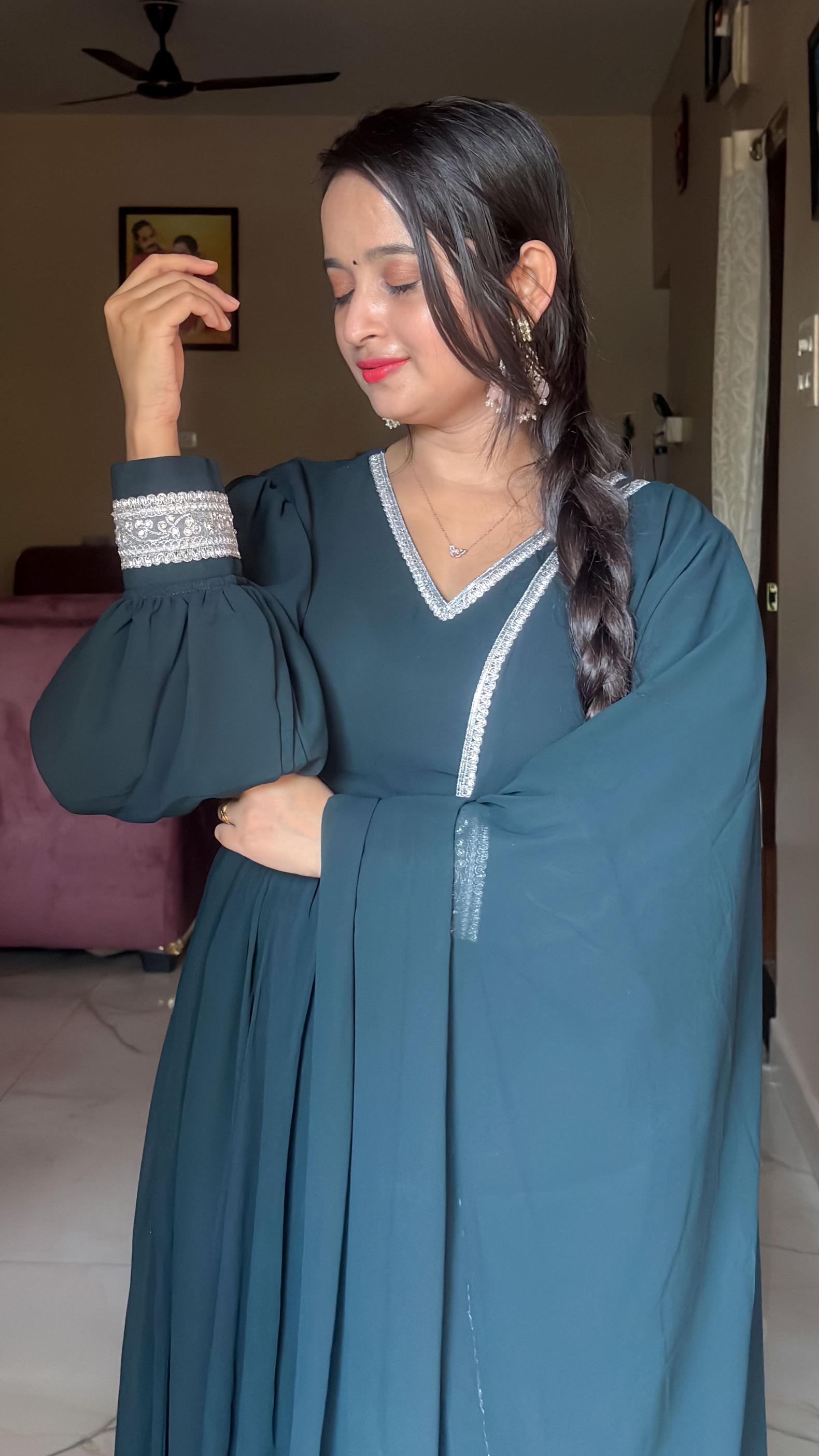 Emerald Flow Cape-Style Anarkali Set