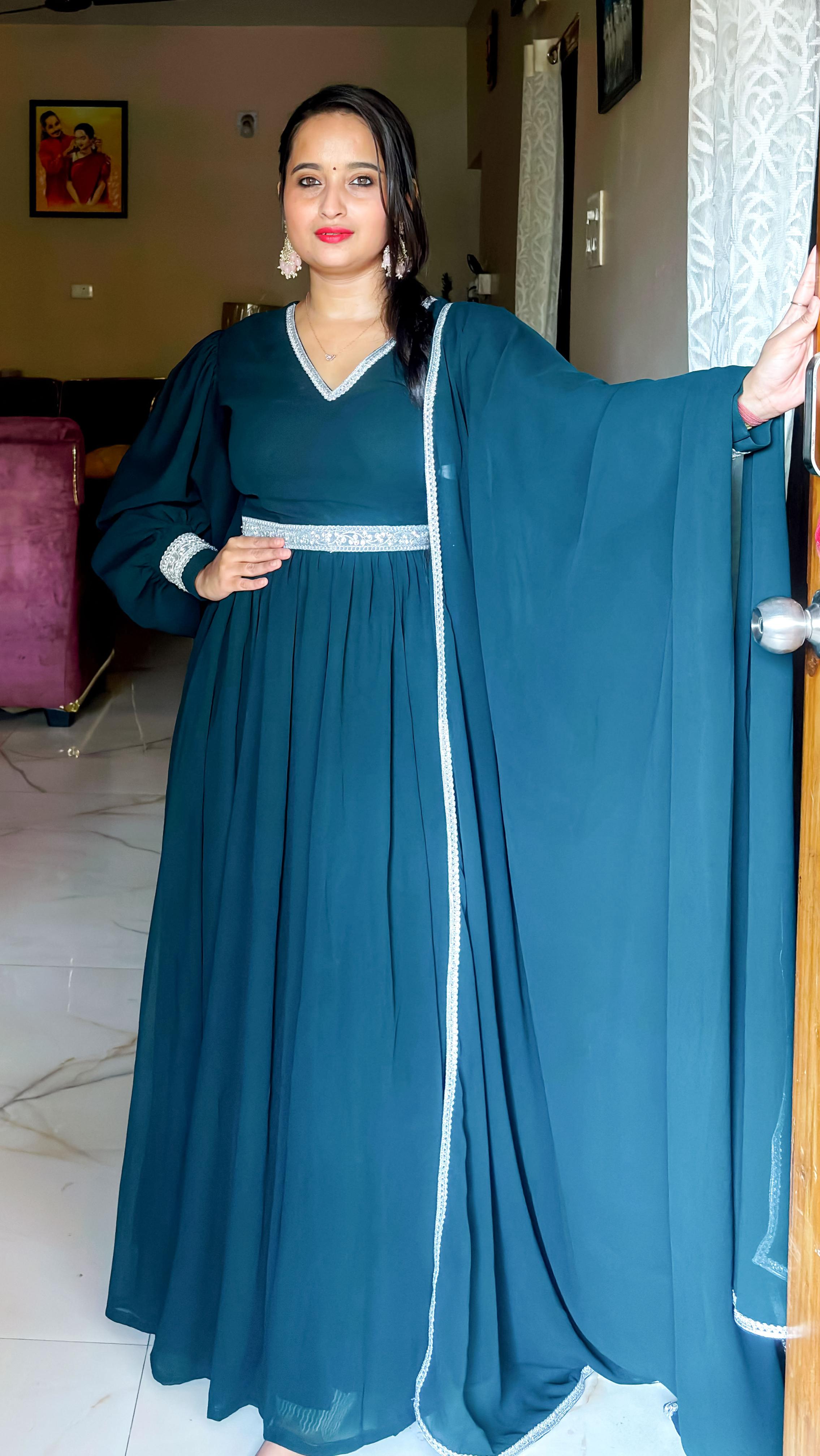 Emerald Flow Cape-Style Anarkali Set