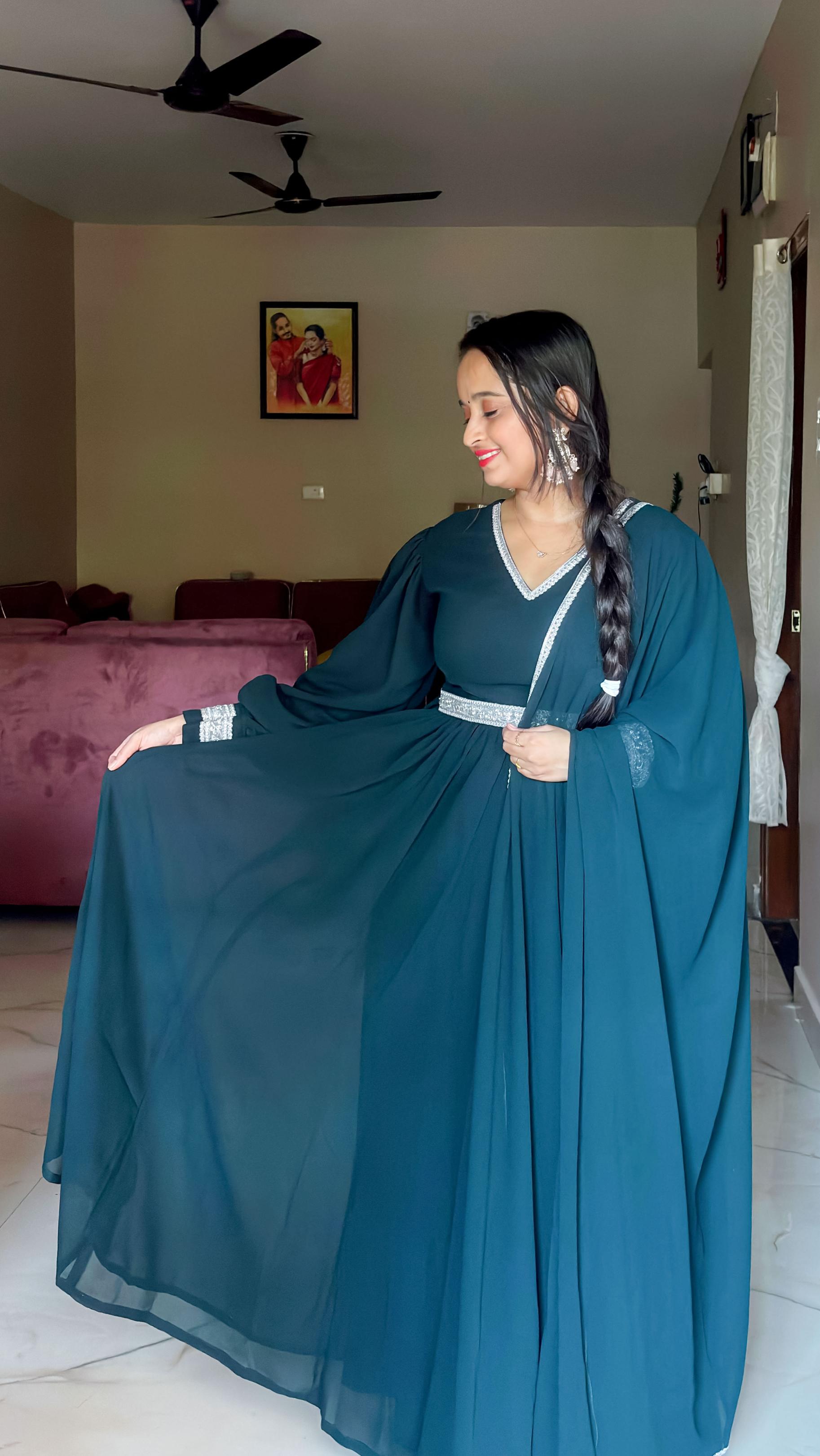 Emerald Flow Cape-Style Anarkali Set