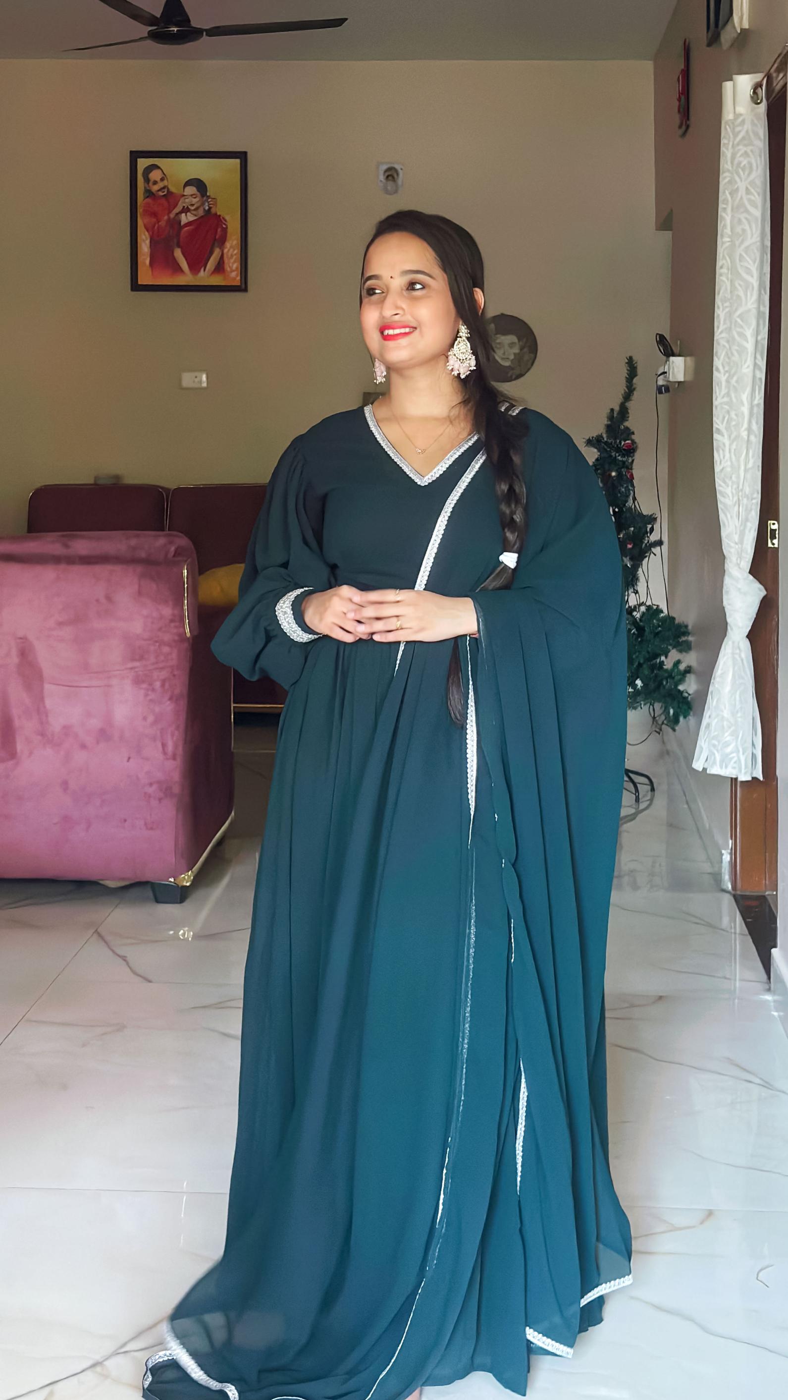 Emerald Flow Cape-Style Anarkali Set