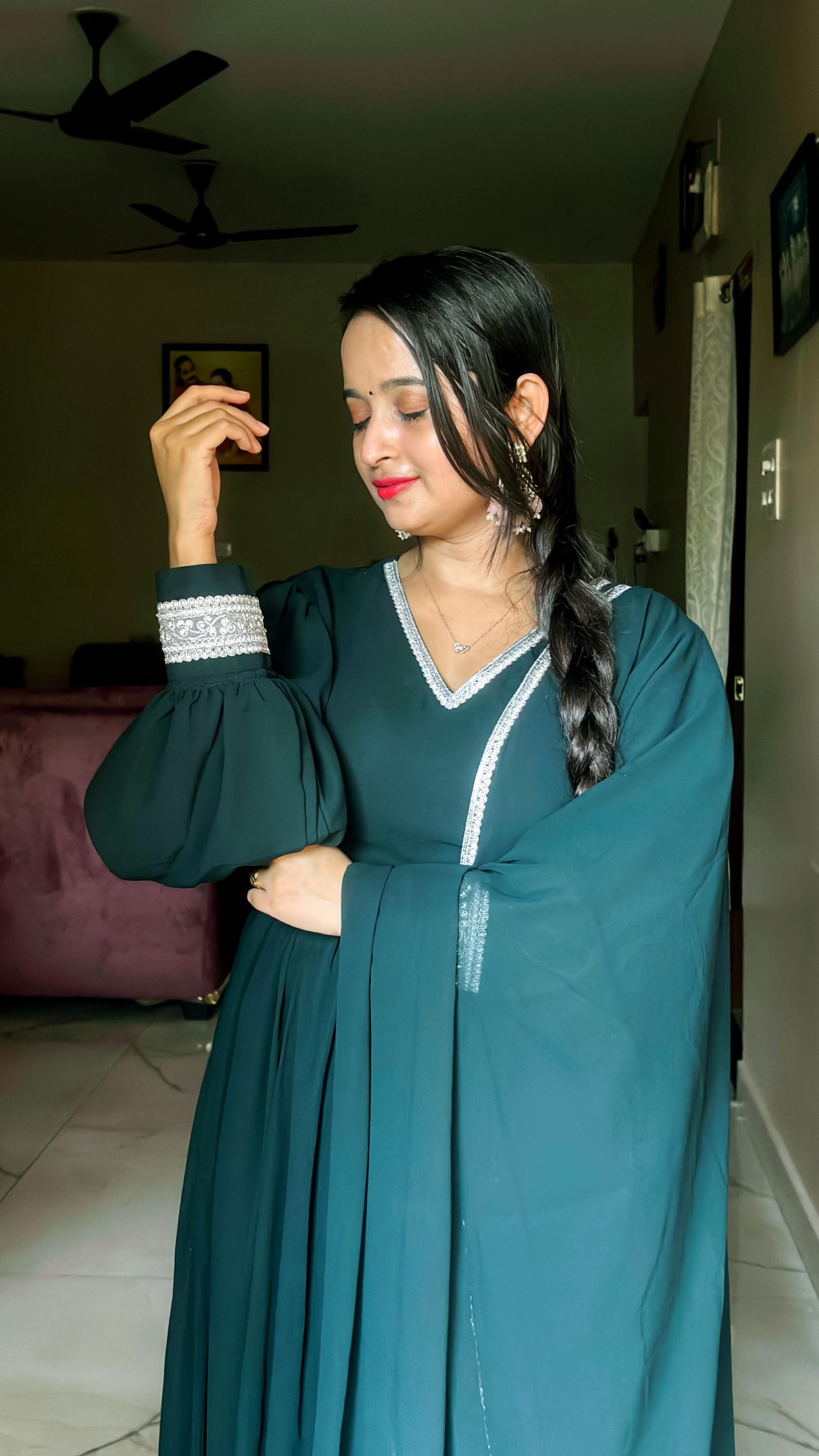 Emerald Flow Cape-Style Anarkali Set