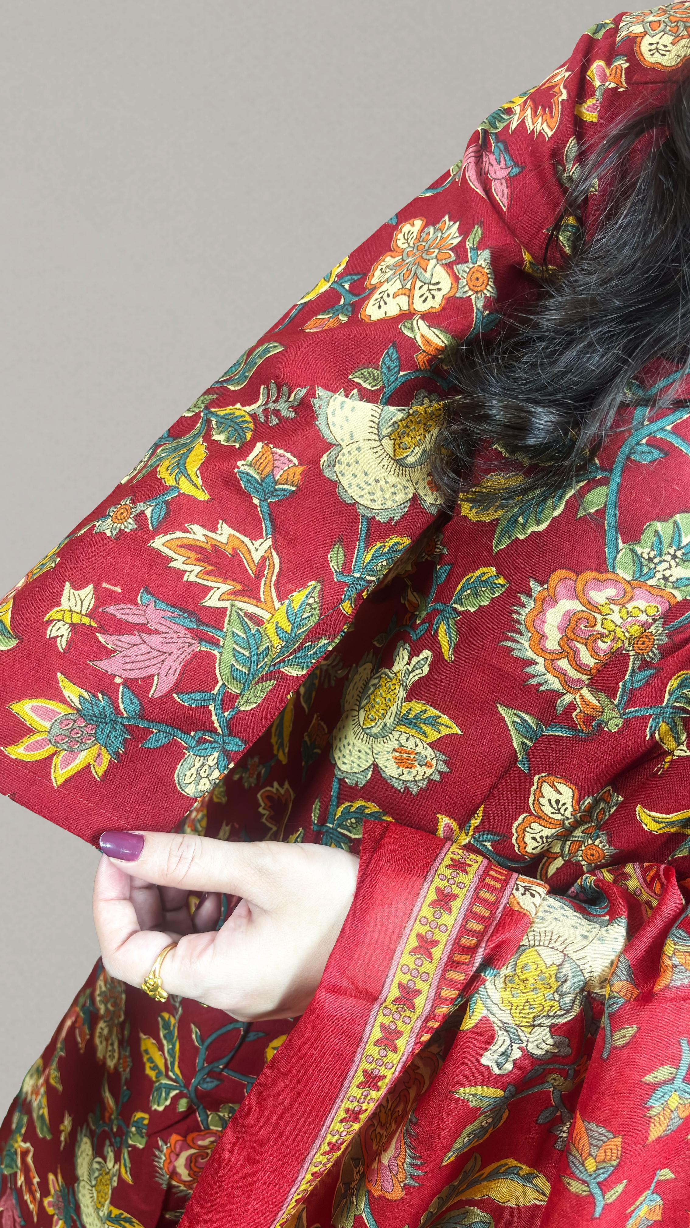 Maroon Floral Printed Anarkali Suit Set