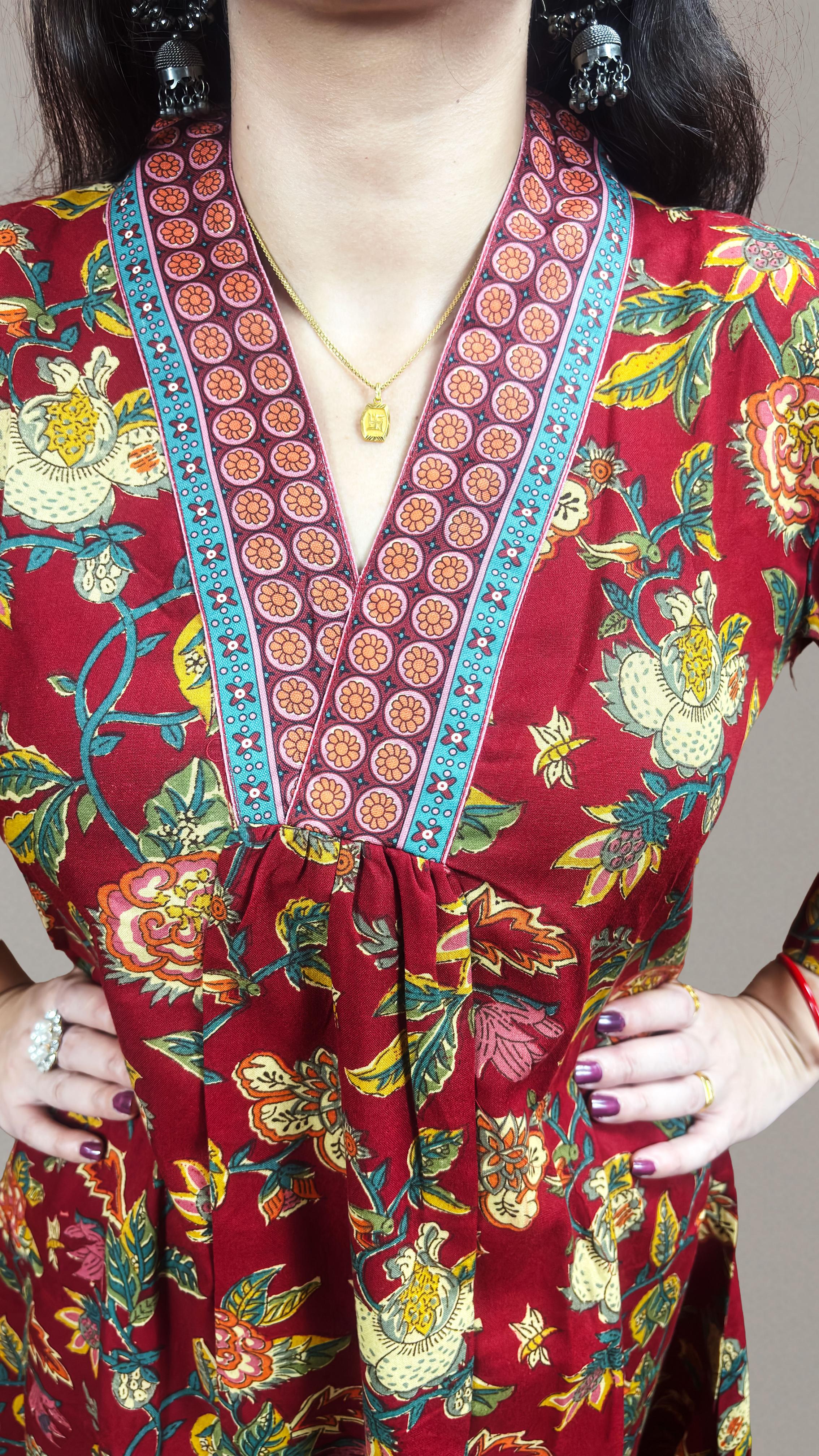Maroon Floral Printed Anarkali Suit Set