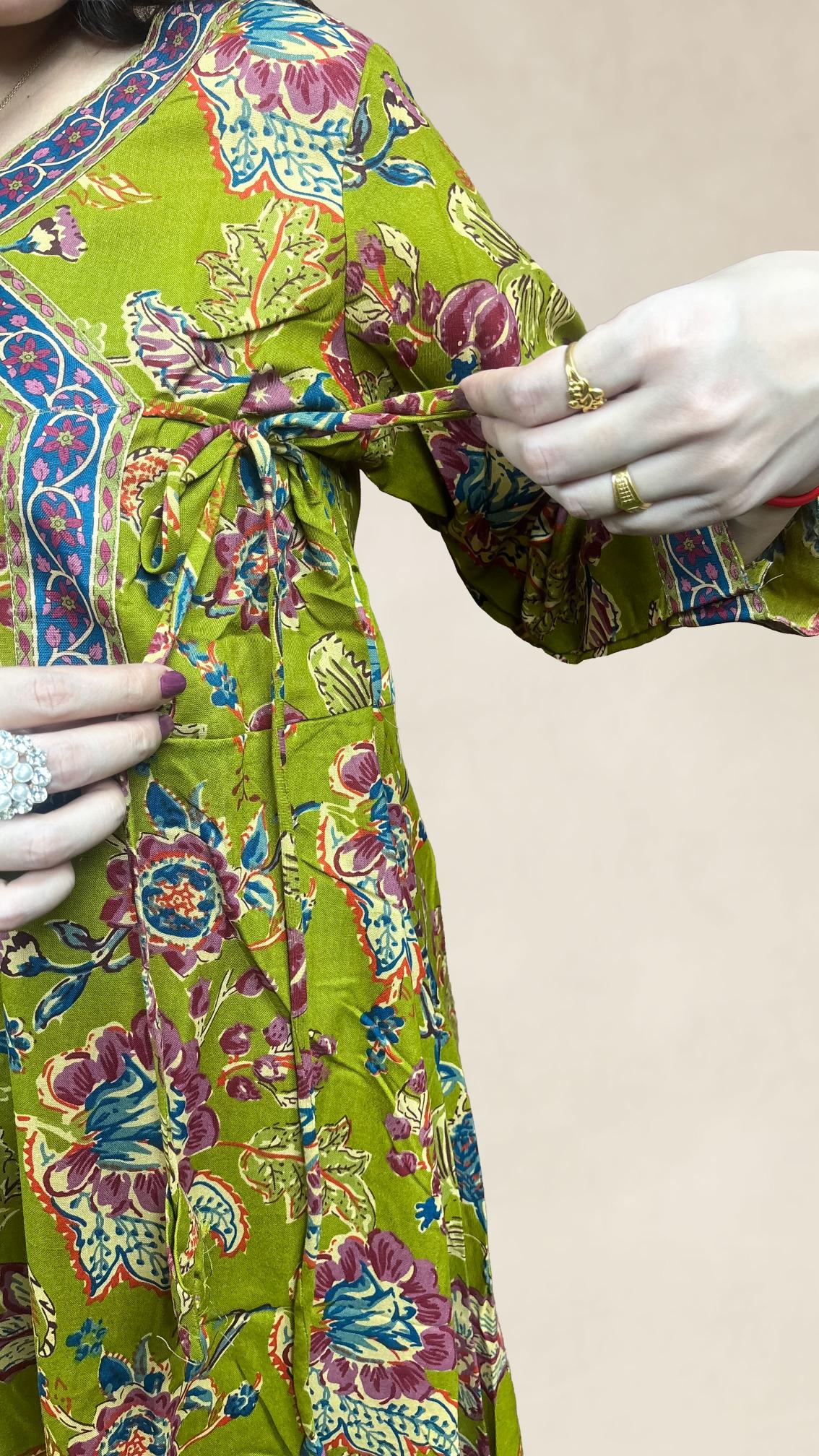 Olive Green Floral Printed Suit Set