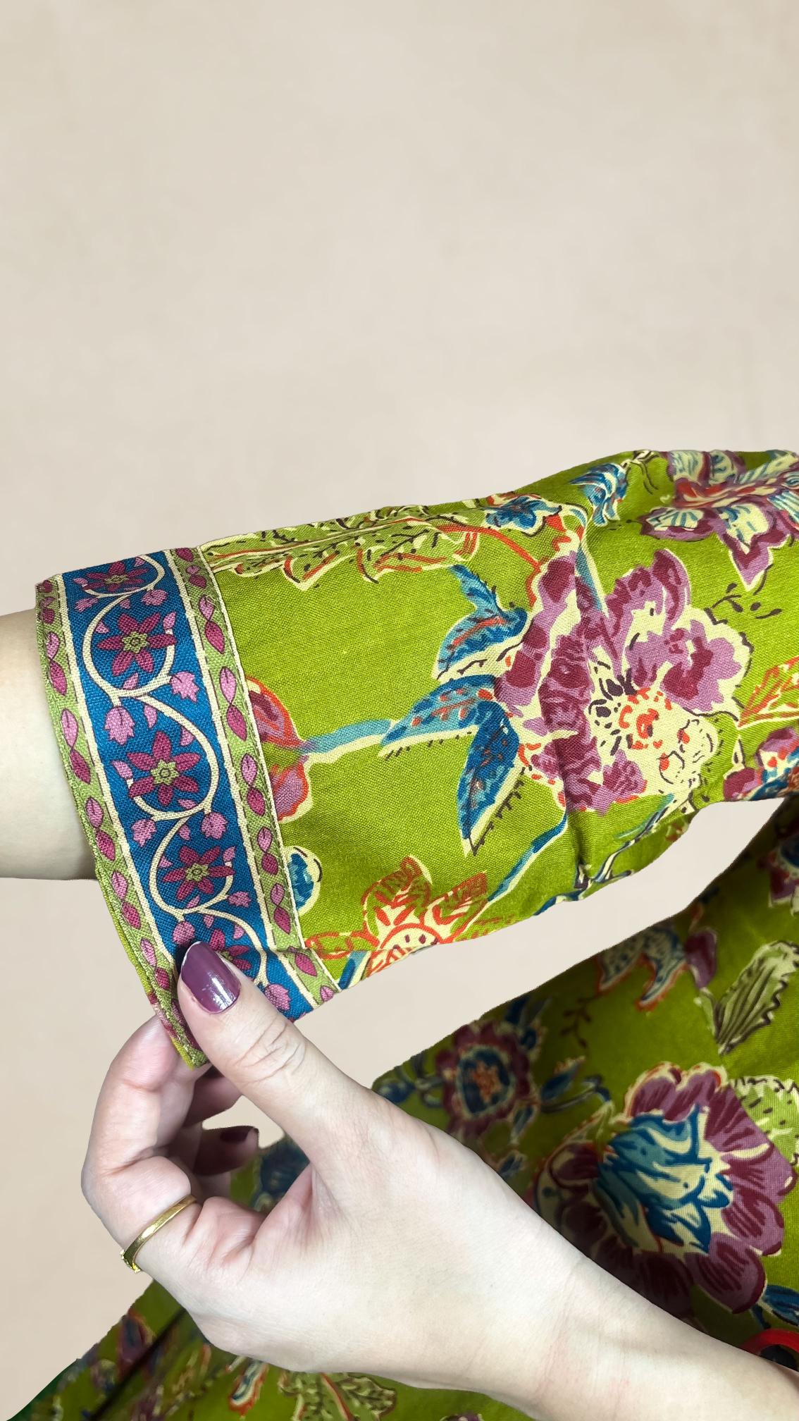 Olive Green Floral Printed Suit Set