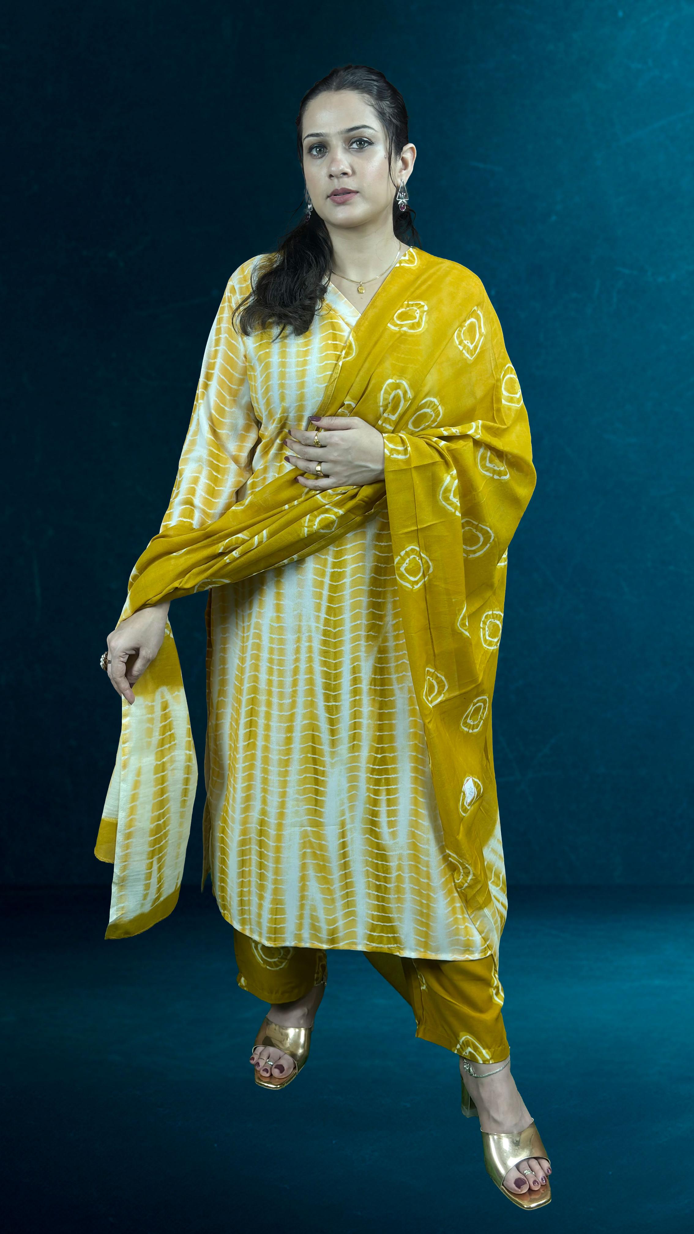 Yellow Tie-Dye Printed Suit Set