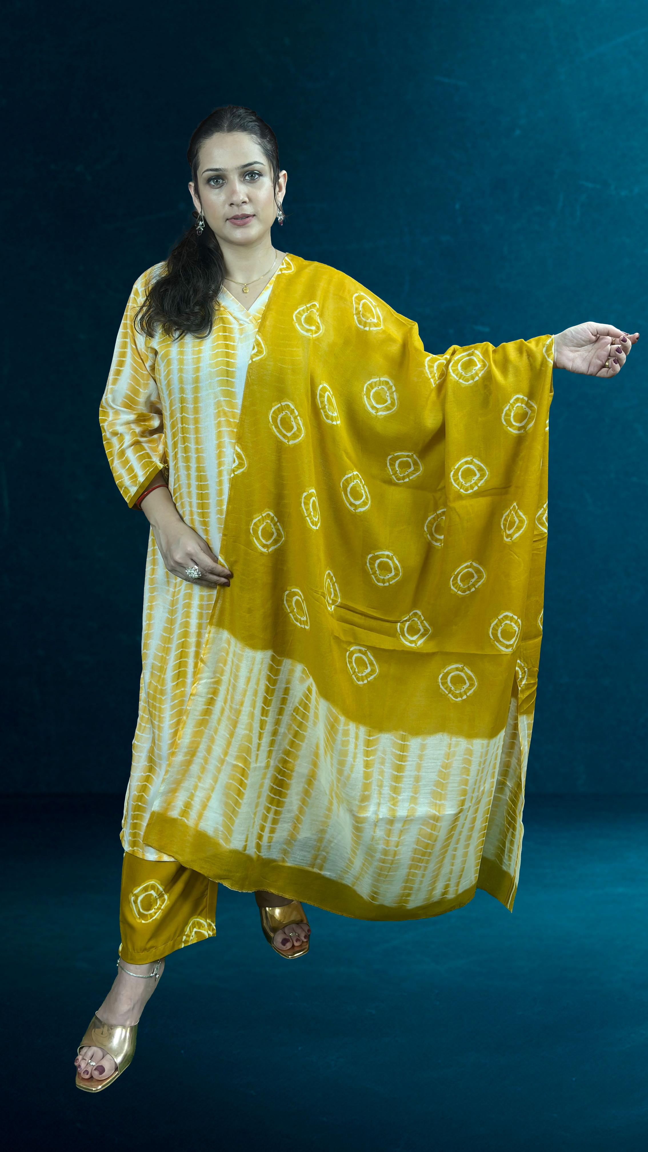 Yellow Tie-Dye Printed Suit Set