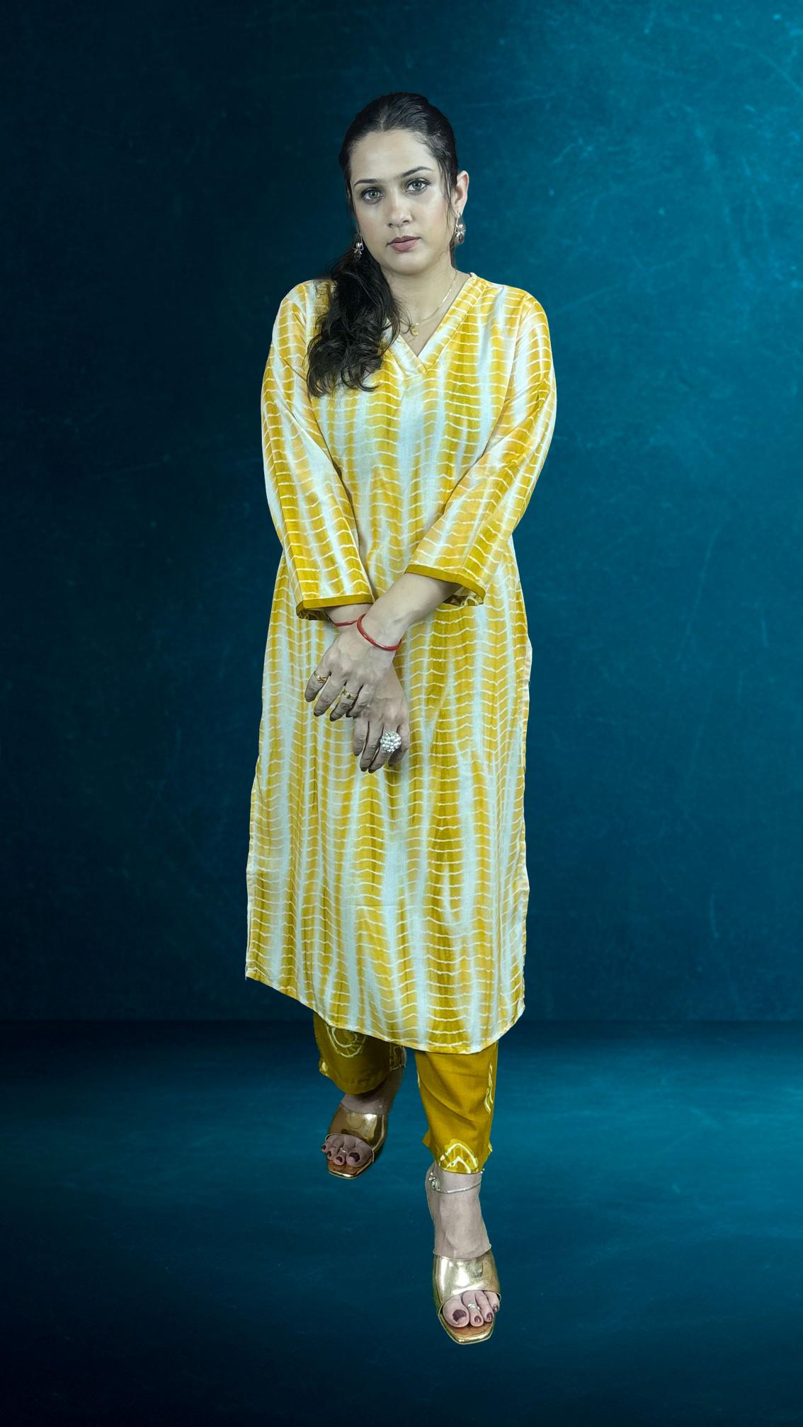 Yellow Tie-Dye Printed Suit Set