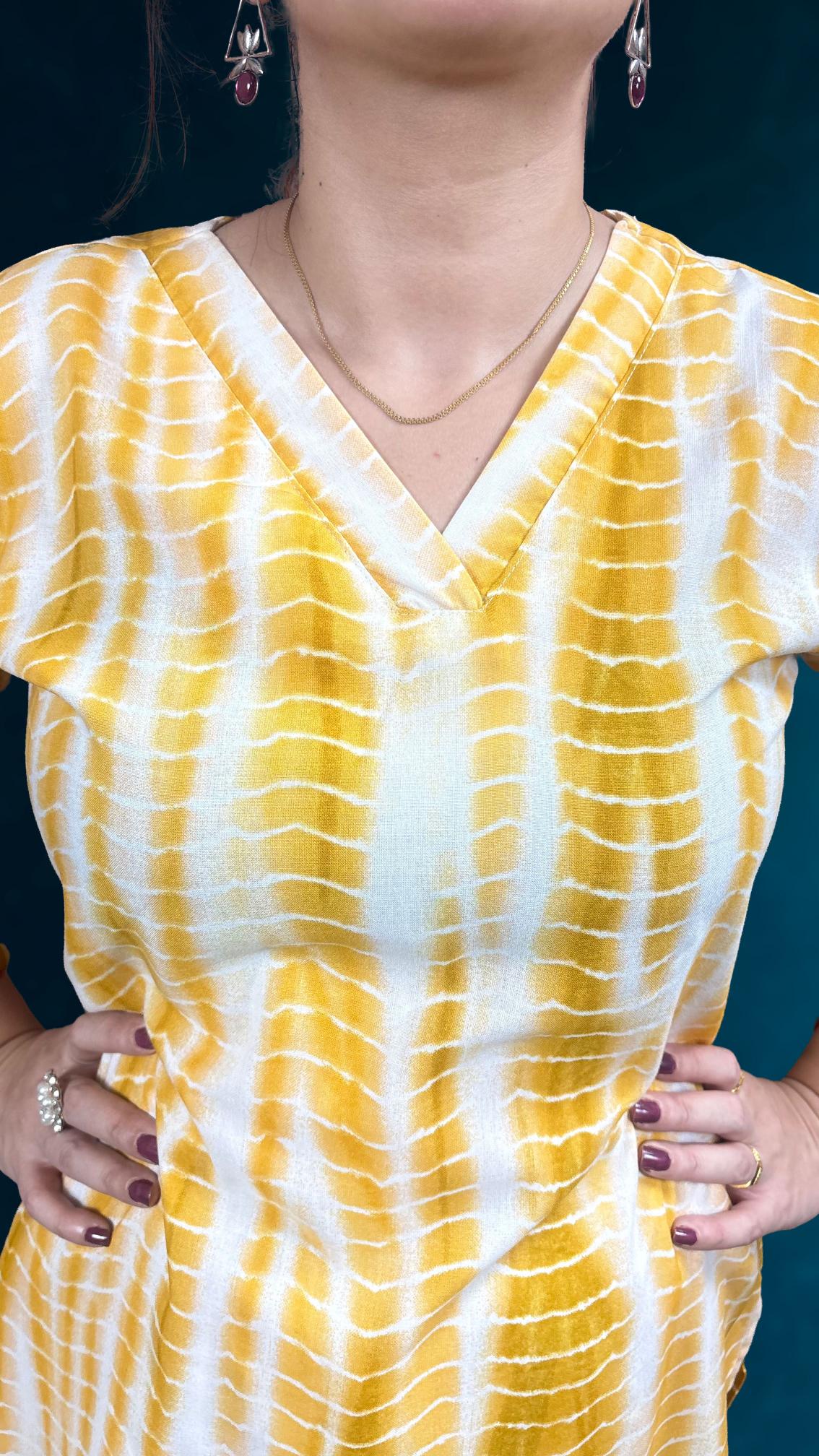Yellow Tie-Dye Printed Suit Set
