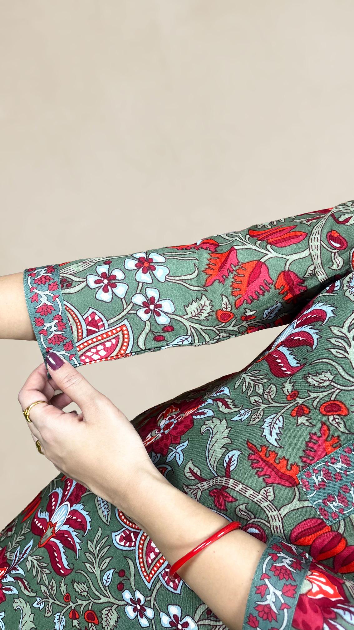 Grey & Red Printed Suit Set
