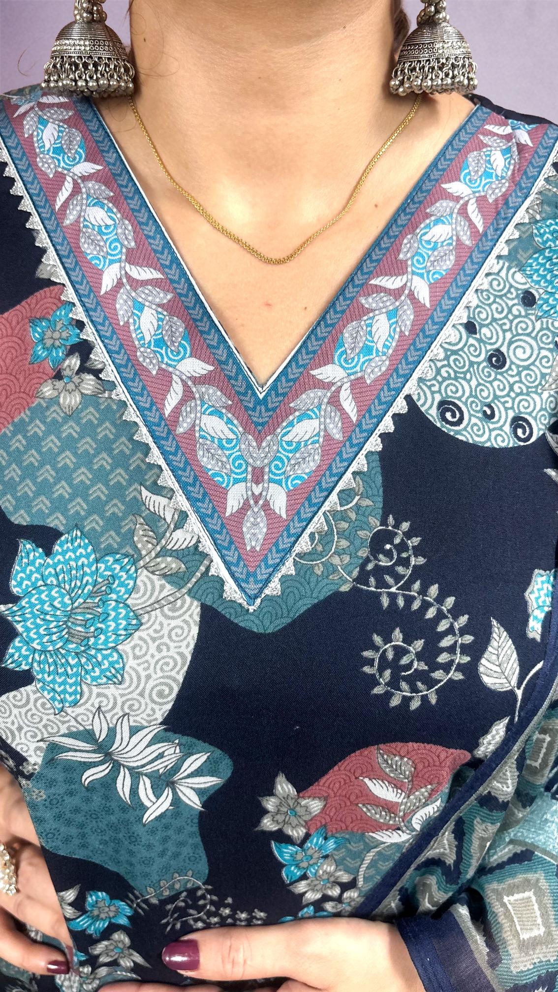 Blue Printed Cotton Suit Set