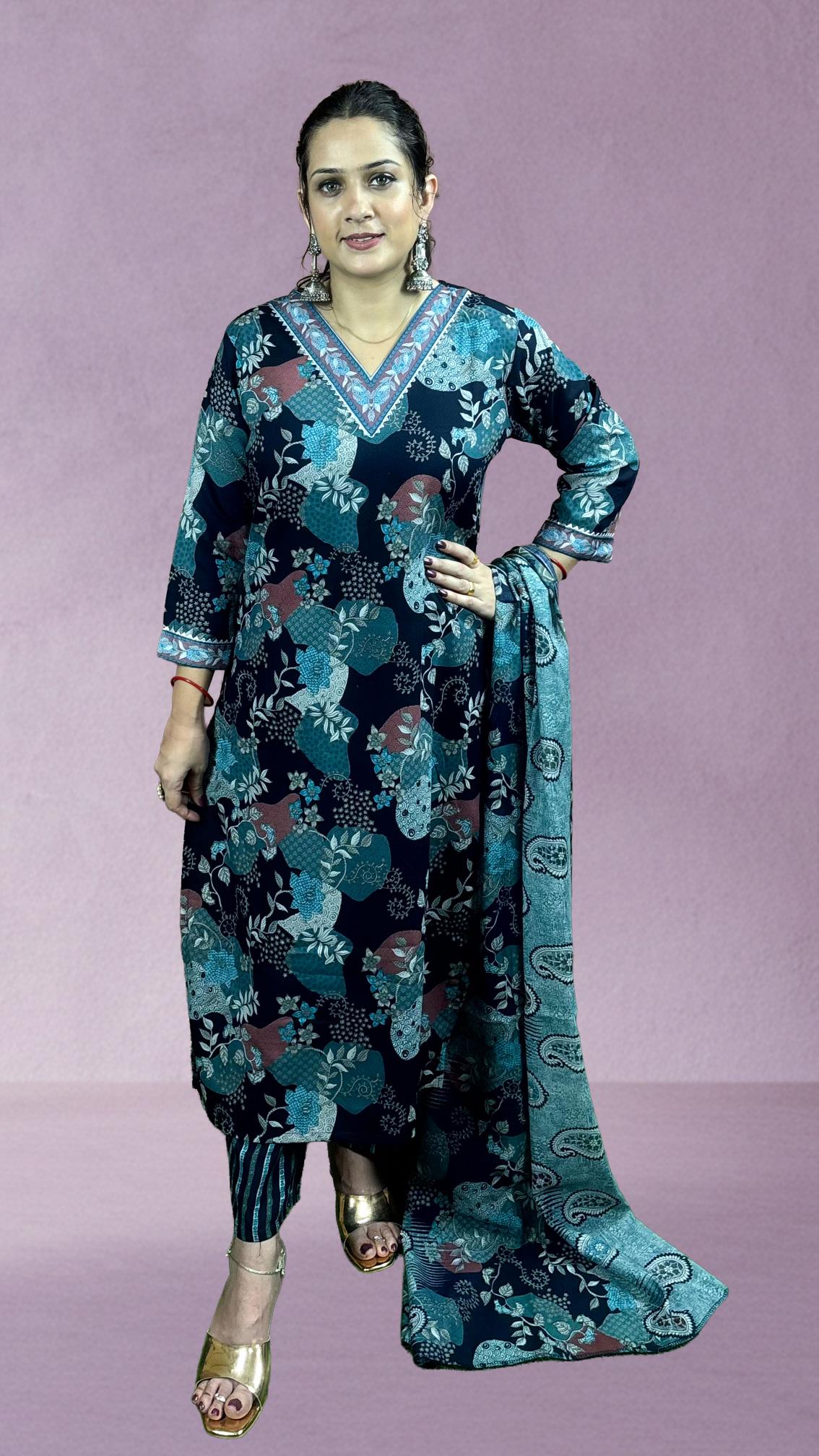 Blue Printed Cotton Suit Set