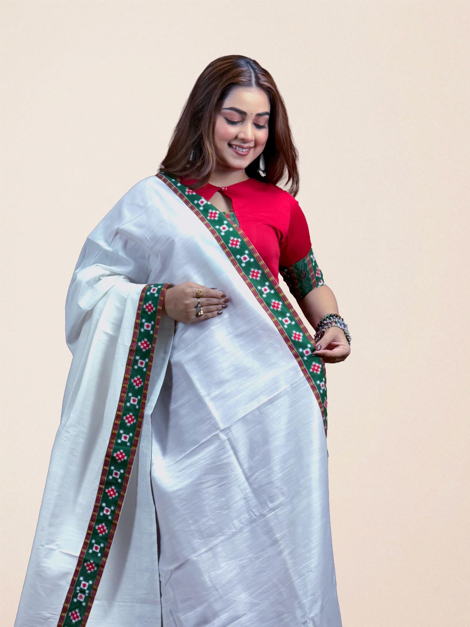 Red Anarkali with Sambalpuri Border Dupatta Set