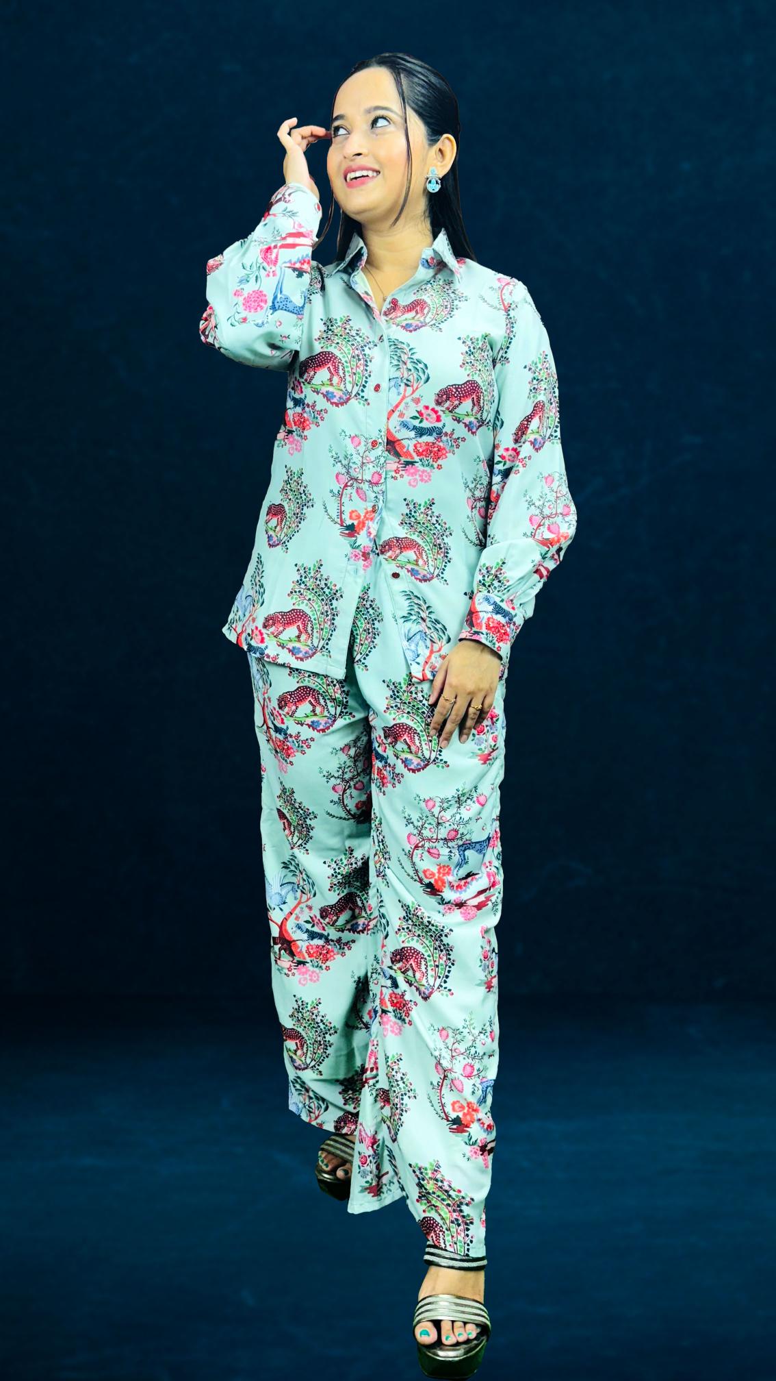 Mint  Green Jungle Print Co-ord Set