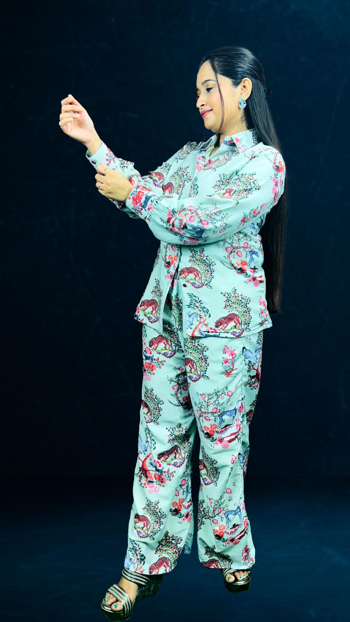Mint  Green Jungle Print Co-ord Set