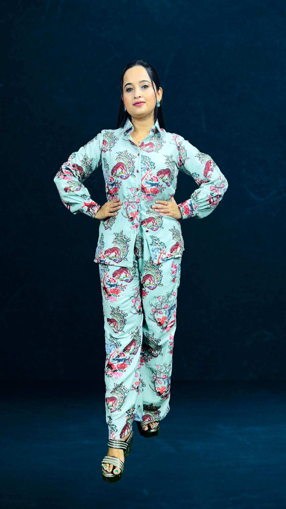 Mint  Green Jungle Print Co-ord Set