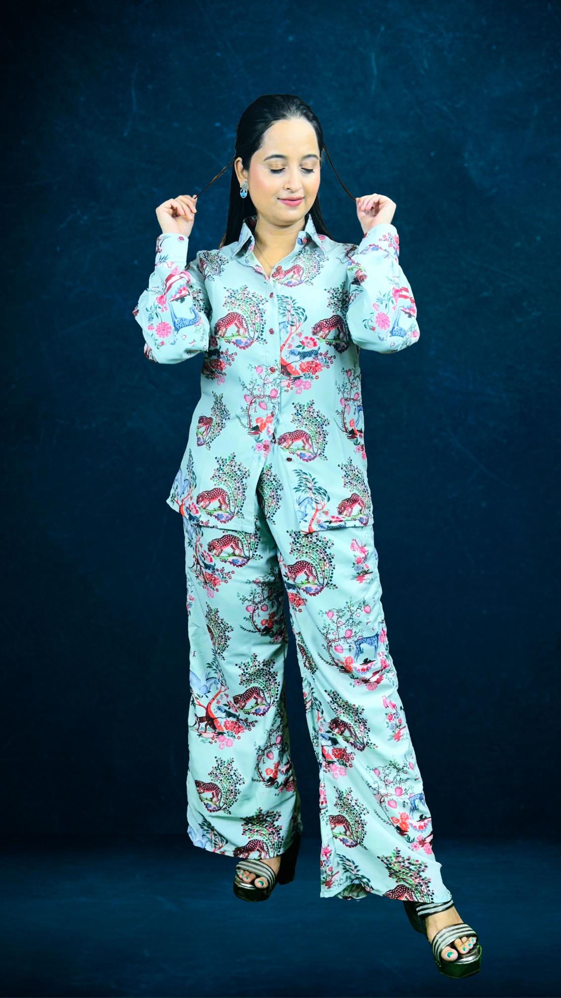 Mint  Green Jungle Print Co-ord Set