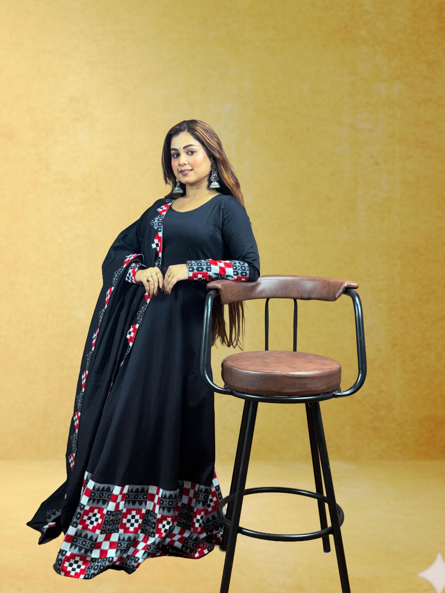 Black Sambalpuri Border Anarkali Set