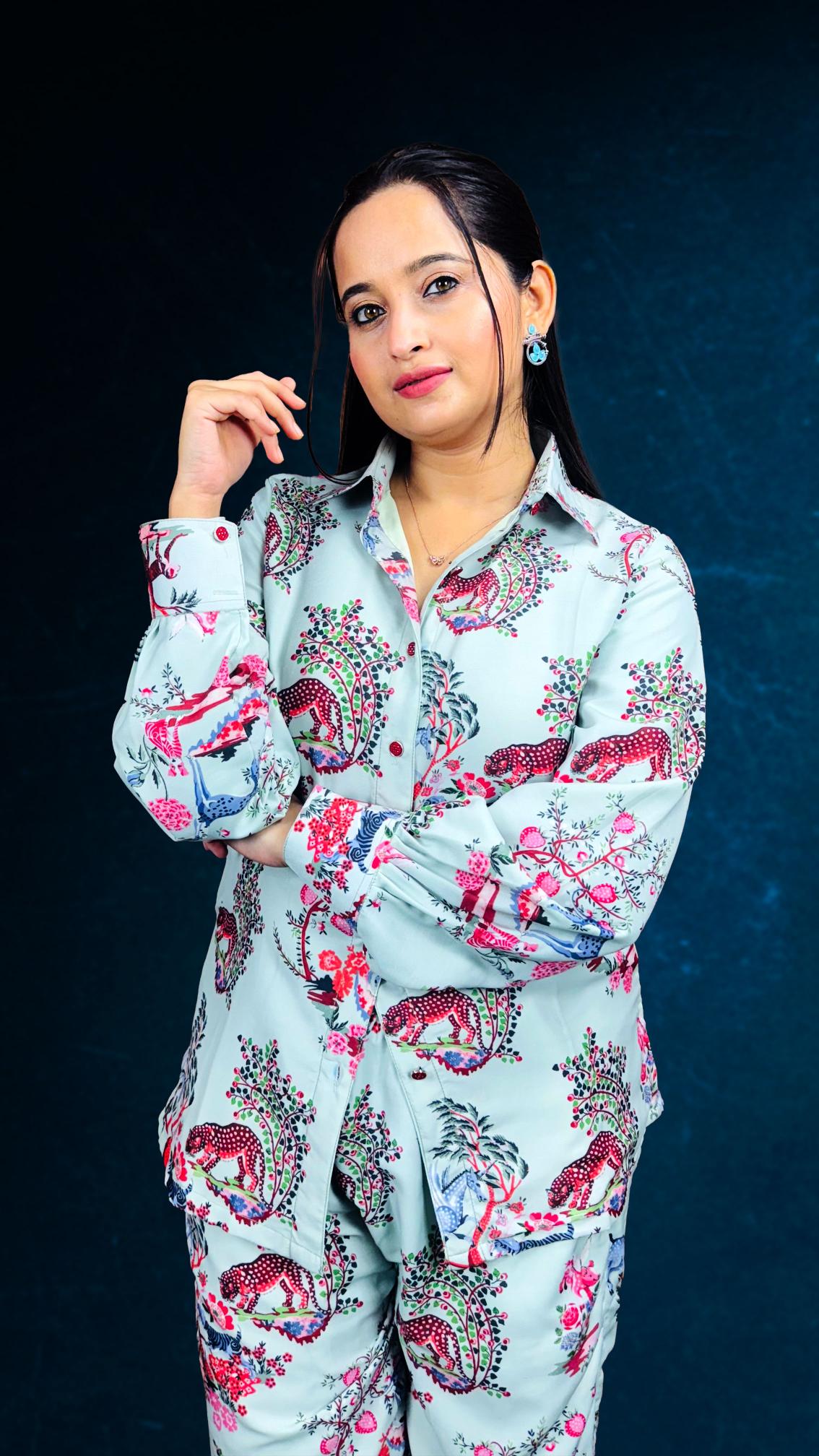 Mint  Green Jungle Print Co-ord Set