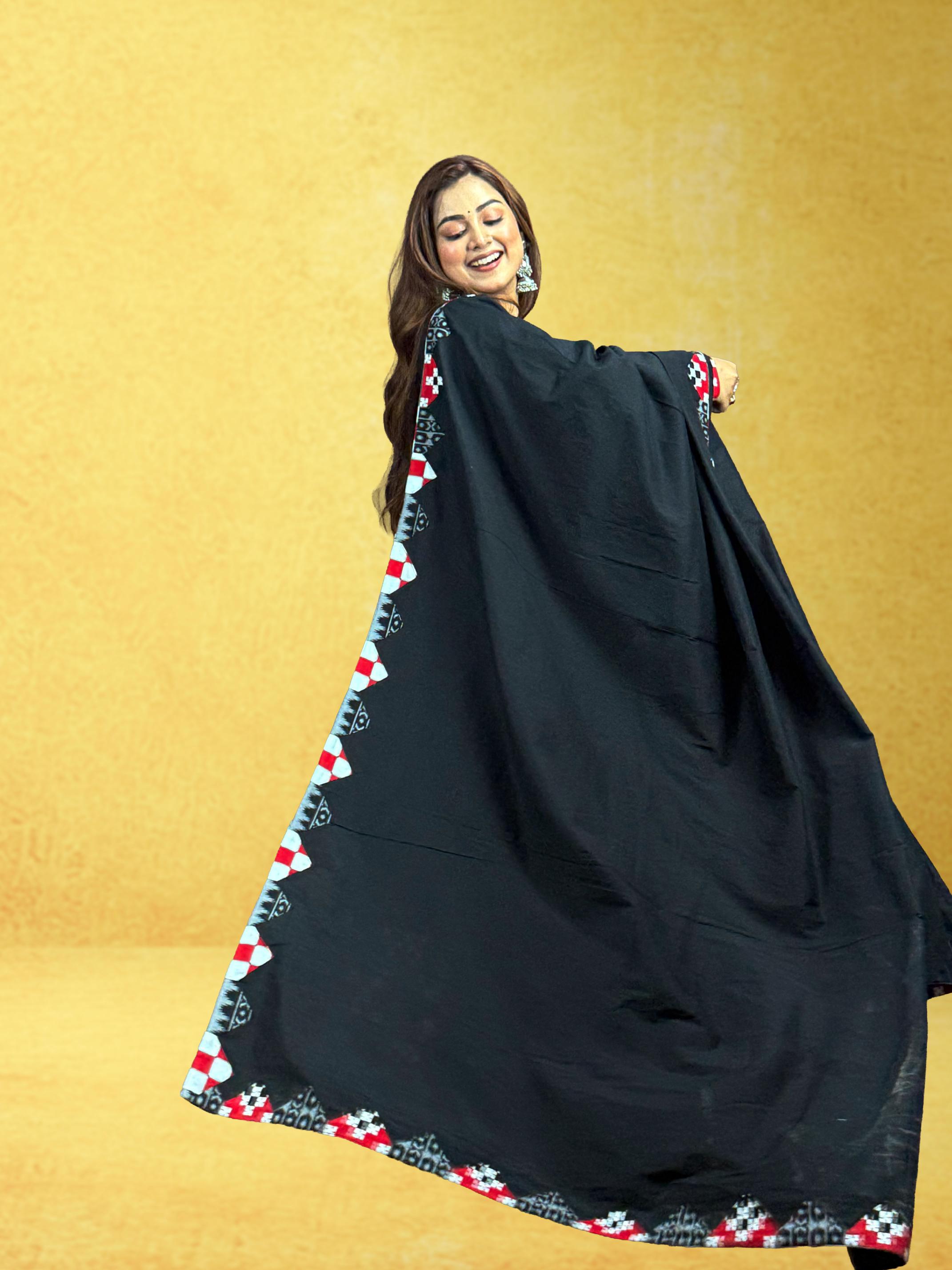 Black Sambalpuri Border Anarkali Set