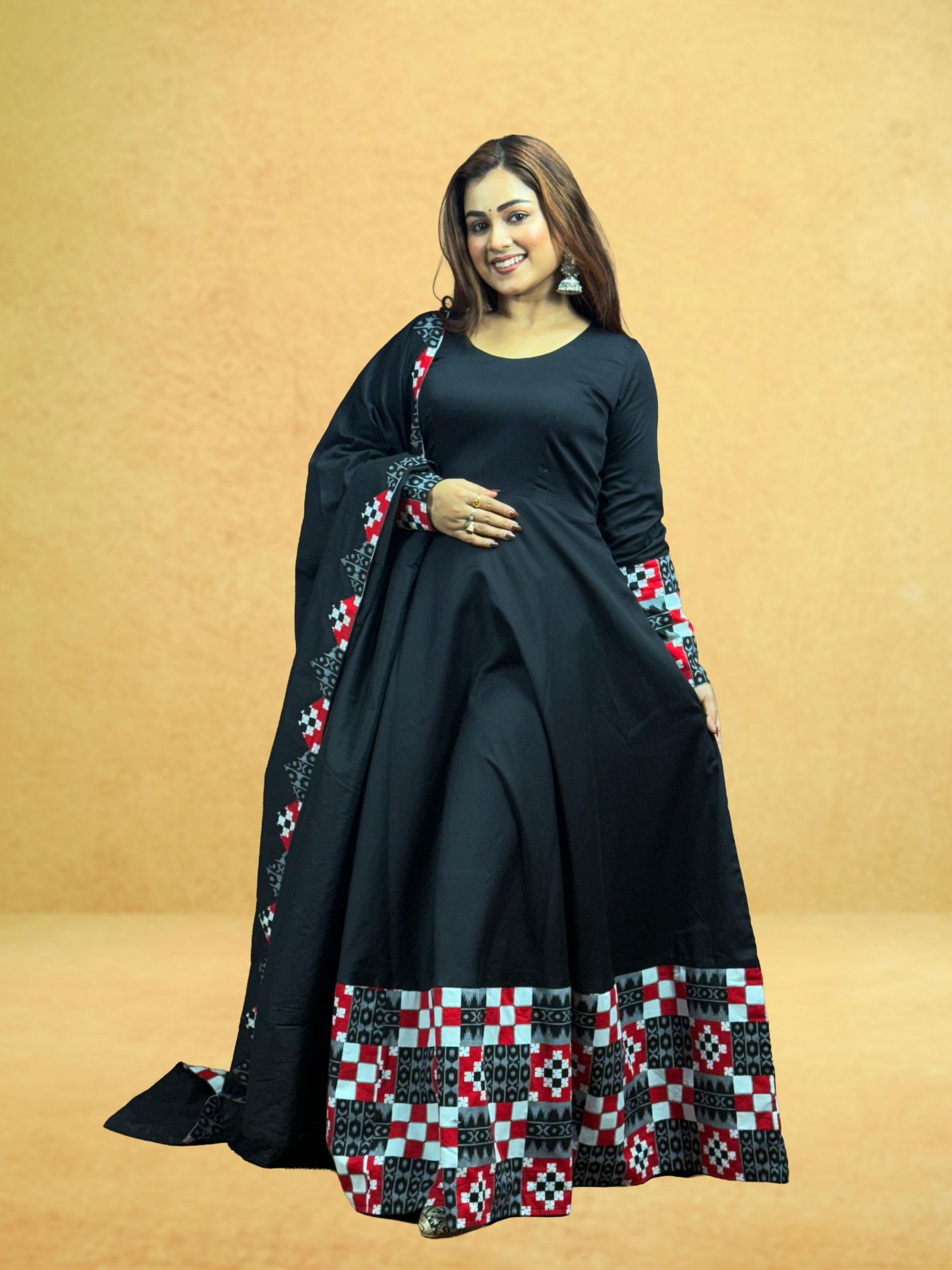 Black Sambalpuri Border Anarkali Set