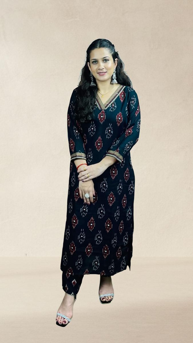 Black with Multicolour Sambalpuri Ikat Motifs