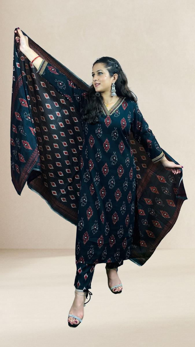 Black with Multicolour Sambalpuri Ikat Motifs