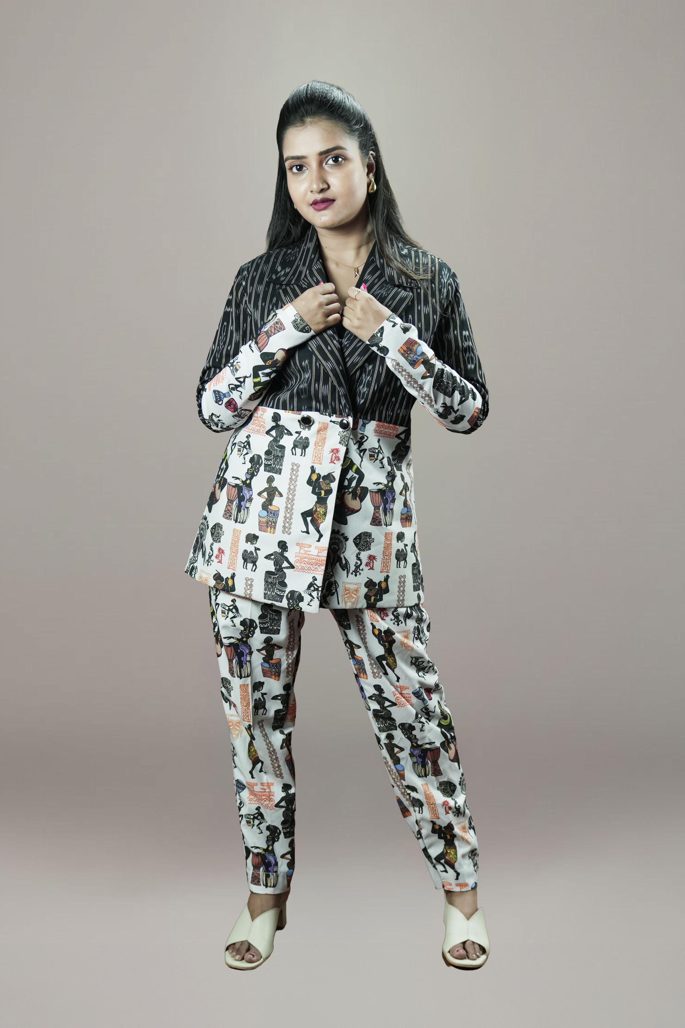 Ikkat and Tribal Print Fusion Co-ord set
